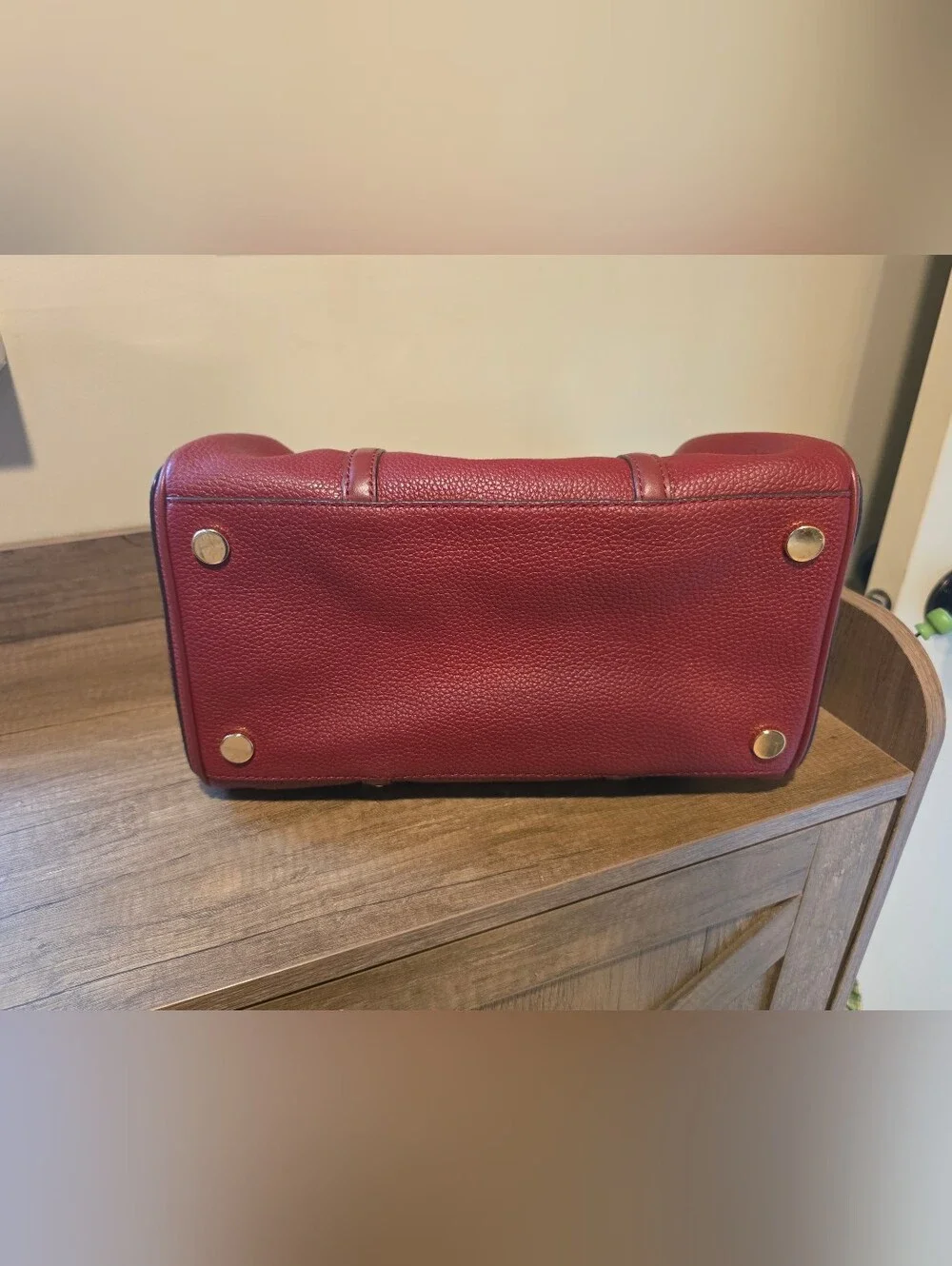 Michael Kors Burgundy Pebbled Leather Satchel with Gold Hardware